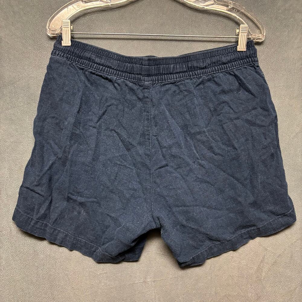 Nautica Linen Blend Shorts Womens Medium Blue Casual Summer Beach Lounge Pockets